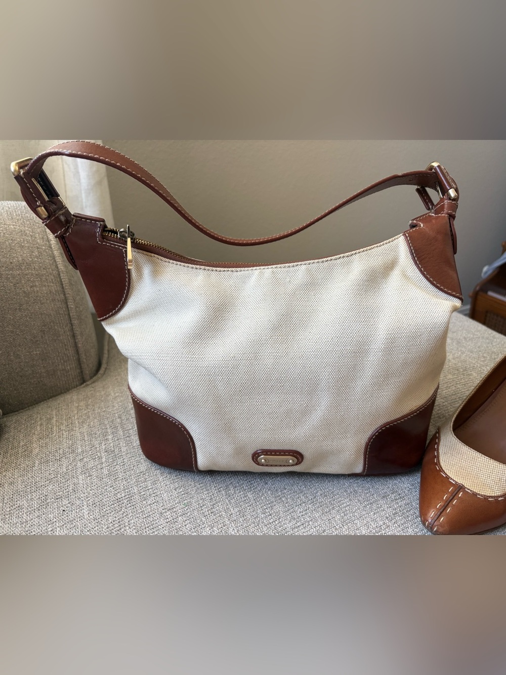 Bally Vintage Cream Canvas Leather Shoulder Bag. Italy 🇮🇹 made.